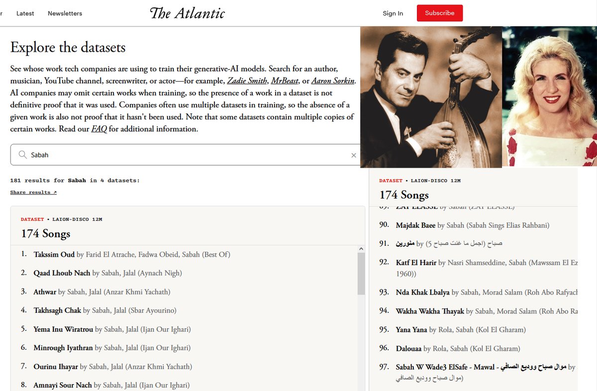 sam6's tweet photo. All your stuff belong to us - Arabic music icons scraped for AI training data without consent, https://t.co/KOWmWL8kK1 https://t.co/8rr1txCGJZ