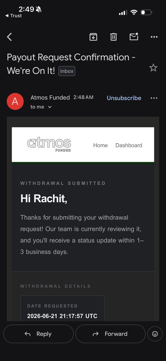 rrxndq's tweet photo. Requested 2nd payout from @Atmosfunded from the same 25k Account.
Let’s see when it arrives 😍 https://t.co/7nC2UEw7xK