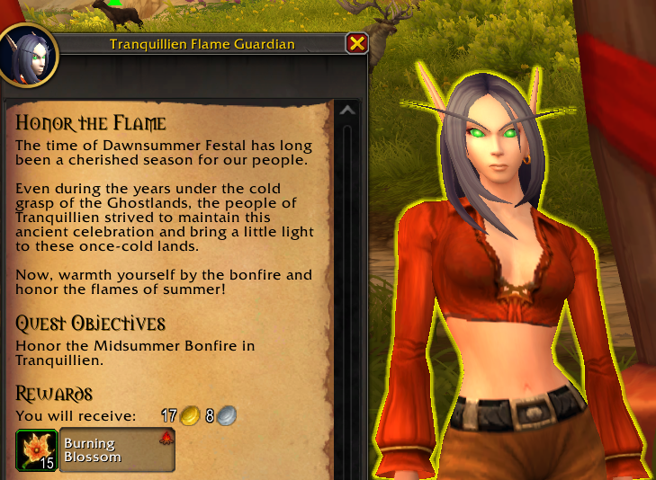 Portergauge's tweet photo. Some neat bits of Quel'thalas worldbuilding, they had their own ancestral Midsummer festival called "Dawnsummer Festal", and their own modern holidays on Quel'danas.

That capitalization of "Dawn" has interesting implications, in relation to Sunwell/Dawnwell Light worship. https://t.co/I8Bwonn5yy