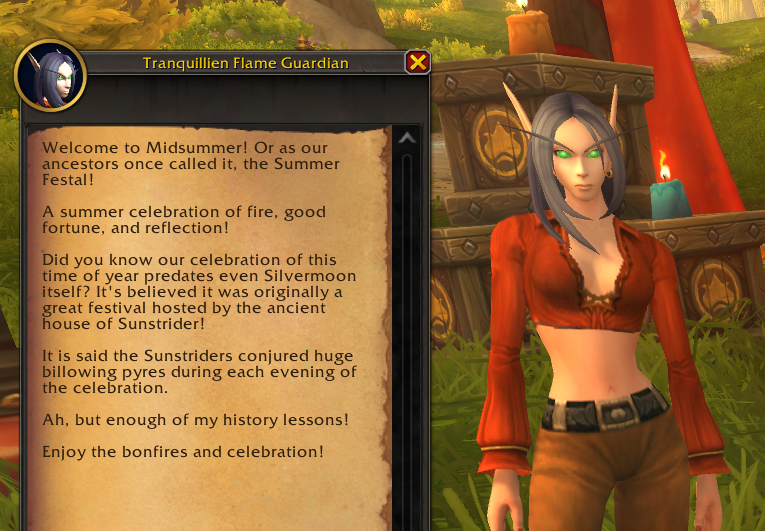 Portergauge's tweet photo. Some neat bits of Quel'thalas worldbuilding, they had their own ancestral Midsummer festival called "Dawnsummer Festal", and their own modern holidays on Quel'danas.

That capitalization of "Dawn" has interesting implications, in relation to Sunwell/Dawnwell Light worship. https://t.co/I8Bwonn5yy