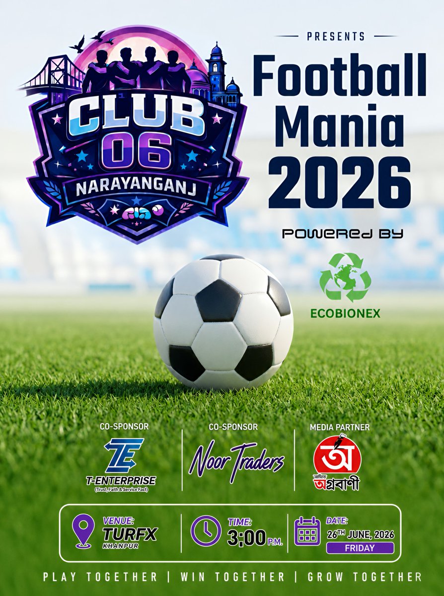 shitavahmed's tweet photo. At Ecobionex, we believe building a stronger future goes beyond business. It starts with investing in people, communities and opportunities that bring us together.

We are proud to sponsor Football Mania 2026, organized by Club 06 Narayanganj, powered by ECOBIONEX

#ecobionex https://t.co/49BBo02WDa