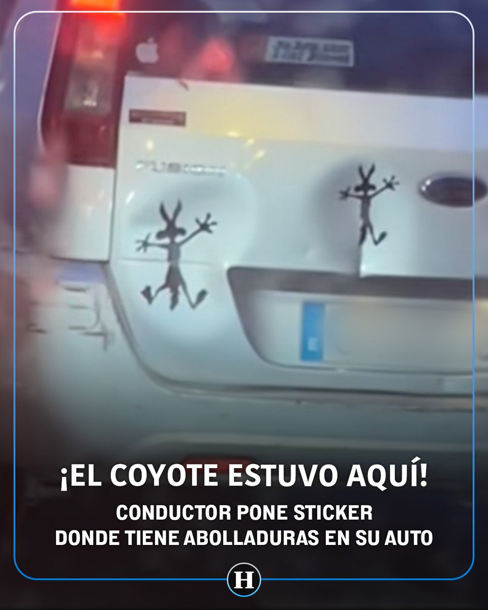 heraldodemexico's tweet photo. ¡Hay que saber reírse de las tragedias! 🤣

Un conductor decidió ponerle stickers del Coyote a las abolladuras que tenía su carro, demostrando que tiene buen sentido del humor. 🚗 https://t.co/ovPZX287fq