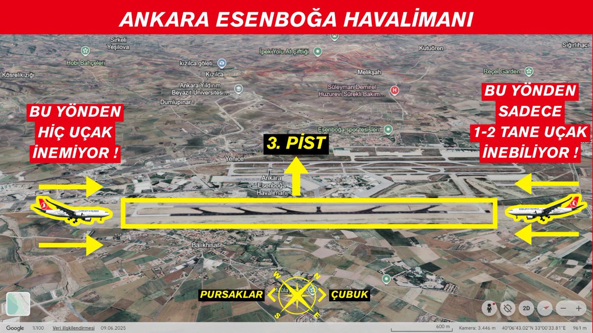 yavuzyilmazd's tweet photo. Esenboğa Havalimanındaki büyük skandal!

Açılışı 19 Ocak 2026’da CB Erdoğan’a yaptırılan 3.piste, yolcu uçakları neredeyse hiç iniş yapamıyor!

Zira 3.pist bölgesine usulsüz olarak dökülen 1 milyon metreküplük (50.000 adet kamyon) hafriyatın;

Kara ve hava arasındaki sinyalizasyonu bozması nedeniyle;

Yolcu uçaklarının 3.piste;

🔴 Güneybatı yönünden hiç iniş yapamadığını, 

🔴 Kuzeydoğu yönünden ise sadece 1-2 uçağın iniş yapabildiğini,

tespit ettik.

Günde ortalama 150 uçağın iniş yaptığı Esenboğa Havalimanındaki bu hafriyat kepazeliği nedeniyle;

Uçakların %99’u 1. ve 2.piste (eski pistler) iniş yapmak zorunda kalıyor.

3.piste ise (yeni pist) uçakların sadece %1’i iniş yapabiliyor!

Zira 3.pistteki ILS sistemleri ve VOR cihazının sinyal oluşum alanına serilmiş olan hafriyat miktarı ve yüksekliği dehşet verici seviyede!

Durum rezalet⬇️

🔴ILS sistemindeki Glide Path cihazı sinyal alamadığı için, uçaklar inişte %3’lük süzülme açısını yakalayamıyor❗️

🔴ILS sistemindeki Localizer cihazı sinyal alamadığı için, uçaklar pisti ortalayamıyor❗️

🔴VOR cihazı sinyalleri salınım yaptığı için, bu nedenle uçakların adeta navigasyon sinyali kesiliyor❗️

Skandalın ispatı niteliğindeki Devlet Hava Meydanları İşletmesinin resmi belgelerine ulaştık.

Bu belgelere göre;

🔴 VOR cihazına ait 600 metre yarıçaplı alan içerisine hafriyat serilmemesi gerektiği,

🔴 ILS sistemlerine ait hassas ve kritik sahaların olduğu gibi korunması gerektiği,

🔴Bu sahaların katiyen ihlal edilmemesi gerektiği,

belirtiliyor.

❗️Buna rağmen bu alanlara hafriyat döküldüğü tespit ediliyor.

🔴 Dökülen hafriyatın kaldırılması isteniyor.

🔴 VOR cihazının uçuş kontrolden geçtiği durumuna getirilmesi isteniyor.

❌ Fakat hafriyatın kaldırılması konusunda herhangi bir faaliyetin başlatılmadığı belirtiliyor.

Ve yine uyarıyor!

🔴 3.pistin ILS sistemleri ve VOR cihazı sinyal oluşum sahasına serilmiş hafriyatı kaldırın diyor!

Sonuç⬇️

Hiç utanmadan sıkılmadan; 1 milyon metreküp hafriyat hala 3.pist bölgesinde duruyor. 

ILS ve VOR cihazlarının sinyalleri hafriyat tepeleriyle kesildiği için uçaklar yeni piste neredeyse hiç iniş yapamıyor.

3.piste, Pursaklar yönünden gelen hiçbir uçak iniş yapamazken, Çubuk yönünden gelen uçaklar ise tek tük iniş yapabiliyor.

O da  yağmur, kar, sis, bulut yoksa hava açıksa, adeta planör uçuşuyla…

Havayolu güvenliği açısından hayati olan bu sistemlerin çalışabilmesi ve pistin inişlere uygun hale getirilmesi için;

Derhal hafriyatın kaldırılıp, en yakındaki belediye döküm sahasına taşınması gerekiyor.

Ulaştırma ve Altyapı Bakanı Abdülkadir Uraloğlu’na sesleniyorum!

CB Tayyip Erdoğan’a bir zahmet açıklayın⬇️

6 ay önce açılışını yaptığı pisti, siz  adeta bir hafriyat döküm sahasına çevirdiğiniz için;

3.piste yolcu uçakları doğru düzgün iniş yapamıyor. 

NATO zirvesi için gelecek uçakların 3.piste inemeyeceğini bilsin ki, boşa düşmesin!
