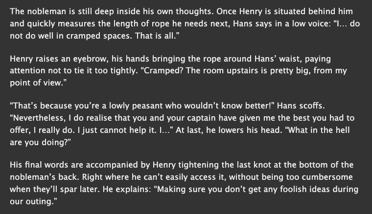 Papy1412's tweet photo. ⚔️ Chapter 7/14 is out ‼️ ⚔️

On one side, I offer you politics and scheming and mind games... On the other, I offer you Henry and Hans in their very own yaoi romcom: "I'm a noble hostage, but my jailor is way too hot, and we're both men?!!! 😳⁉️🏳️‍🌈"

Please enjoy! :)
LINK
👇👇👇 https://t.co/yhUDtFHpwk