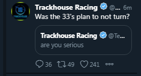 AlertaRacing's tweet photo. El CM de Trackhouse insinuaba que Hill no hizo la vuelta para dejar sin espacio a Zilisch, pero se les borró el tuit. https://t.co/q4PIUAj14l