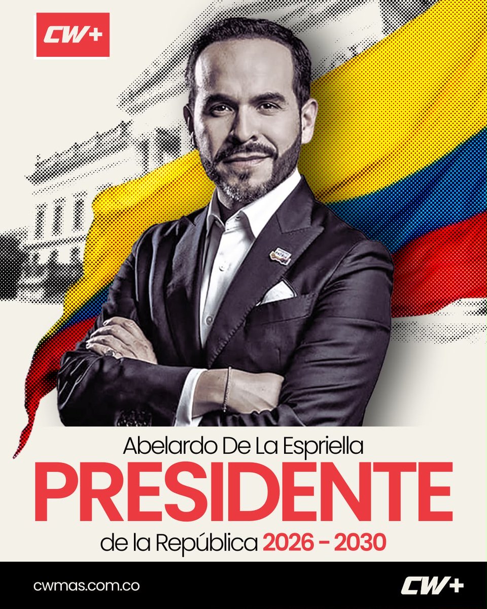 CWMasNoticias's tweet photo. COLOMBIA | Abelardo de la Espriella (@ABDELAESPRIELLA) es el nuevo presidente de Colombia tras imponerse en las elecciones de la segunda vuelta en este domingo 21 de junio, en una jornada marcada por una alta participación ciudadana y una fuerte expectativa política en todo el país. 

⬇️⬇️⬇️
Amplía la información en 👉🏻 https://t.co/BzQDxTwk0T

#CWMásNoticias #Elecciones2026 #AbelardoDeLaEspriella #Presidencia #Colombia #PolíticaColombiana