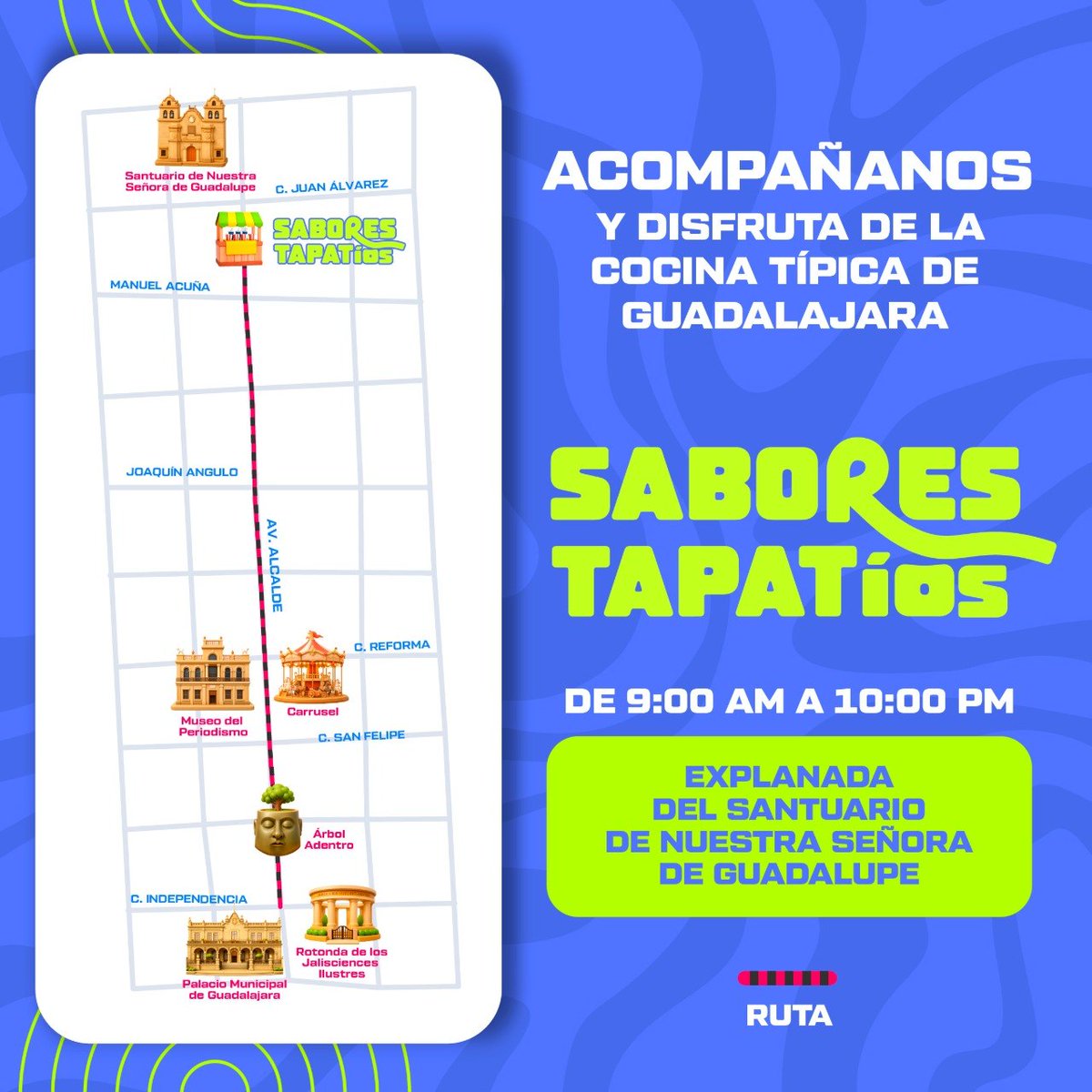GuadalajaraGob's tweet photo. En Guadalajara impulsamos el talento, la creatividad y la gastronomía de nuestra ciudad.  

En Sabores Tapatíos disfruta de la comida típica, antojitos y los sabores que nos representan. 😋🌮

Y en la Feria Impulso Tapatío podrás encontrar productos únicos, elaborados por emprendedoras y emprendedores locales. 👚🍯

¡Visítanos y sé parte de esta gran fiesta! 

📅 Hasta el 19 de julio
⏰ 9:00 a 22:00 horas
📍Camellón de Av. Chapultepec, en Av. México y Justo Sierra
📍Explanada de El Santuario