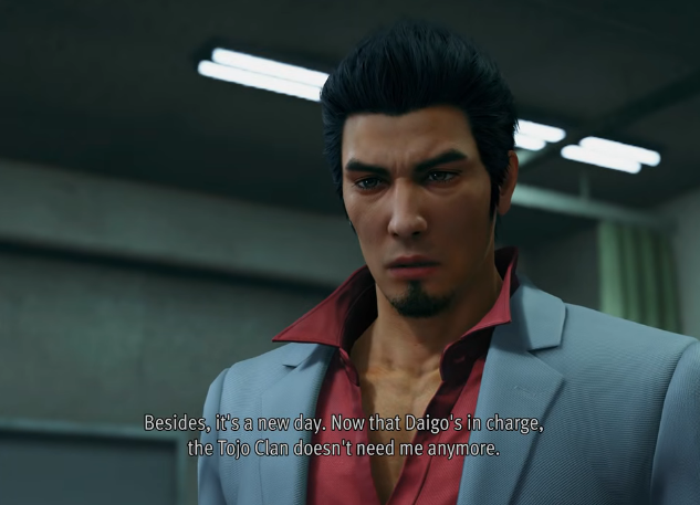 ItsMeGoromi's tweet photo. Saying the clan doesn't need you because of Daigo. Then admitting Daigo won't have a change without the old guard backing him up physically in the same scene is a WILD.  He literally says the clan won't respect Daigo and BOUNCES. This is actually worse in the original where you can't walk 5 feet without overhearing a conversation saying Daigo isn't ready from CIVILLIANS.