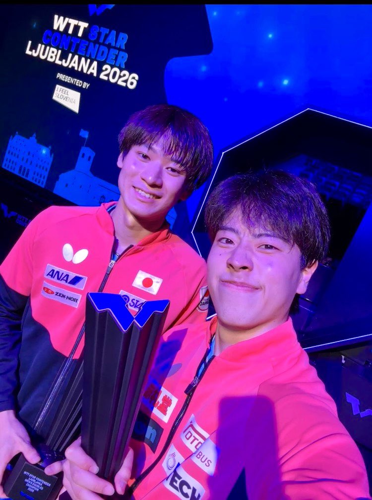 WTTJapan's tweet photo. 日本勢がWTTスターコンテンダー リュブリャナを席巻‼︎
#早田ひな と #戸上隼輔 は単複2冠達成🏆🏆
#張本美和 は早田と女子ダブルス優勝🏆
#篠塚大登 は戸上と男子ダブルス優勝🏆
👉 https://t.co/uk7DlXNJ5S
#WTTスターコンテンダーリュブリャナ #卓球 https://t.co/HaXz8gCQOO