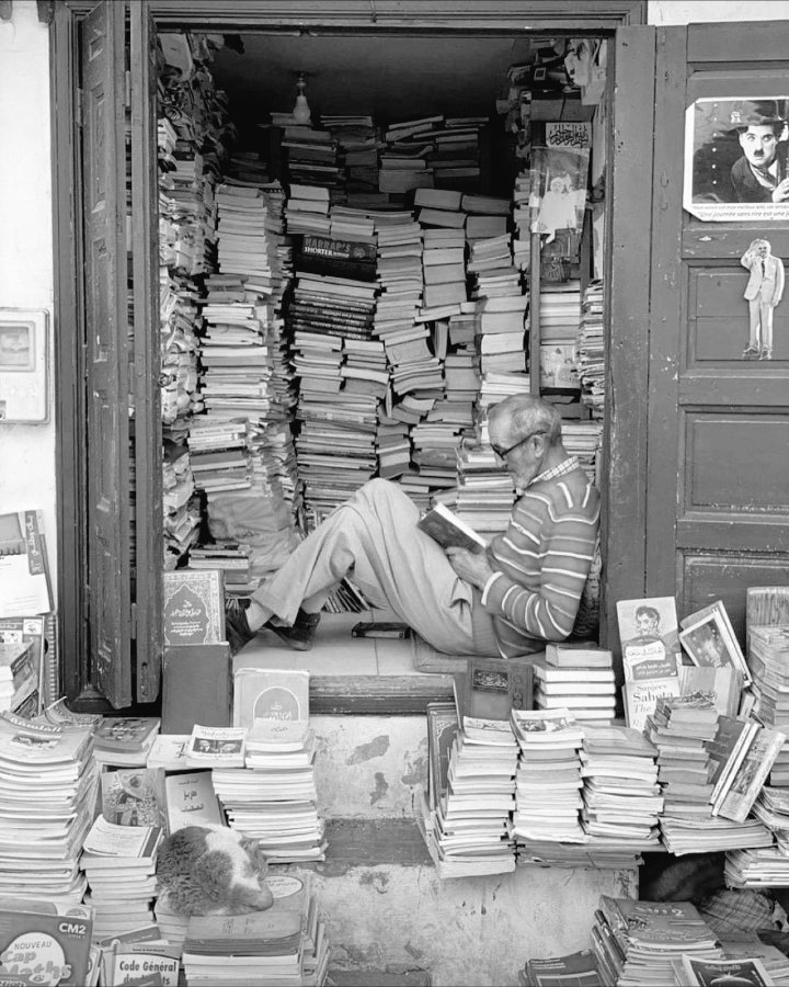 vorpalina's tweet photo. LIBREROS

Mohamed Aziz es el librero más antiguo de Rabat.

Reclinado sobre el dintel de la puerta, le rodea siempre un halo mitológico.

Desde 1967 lee 6 h/día con el ánimo de poder vender solo lo leído.

No hace mal a nadie.
Tan solo lee y vende libros a precios asequibles. https://t.co/fLpY8yyxOn