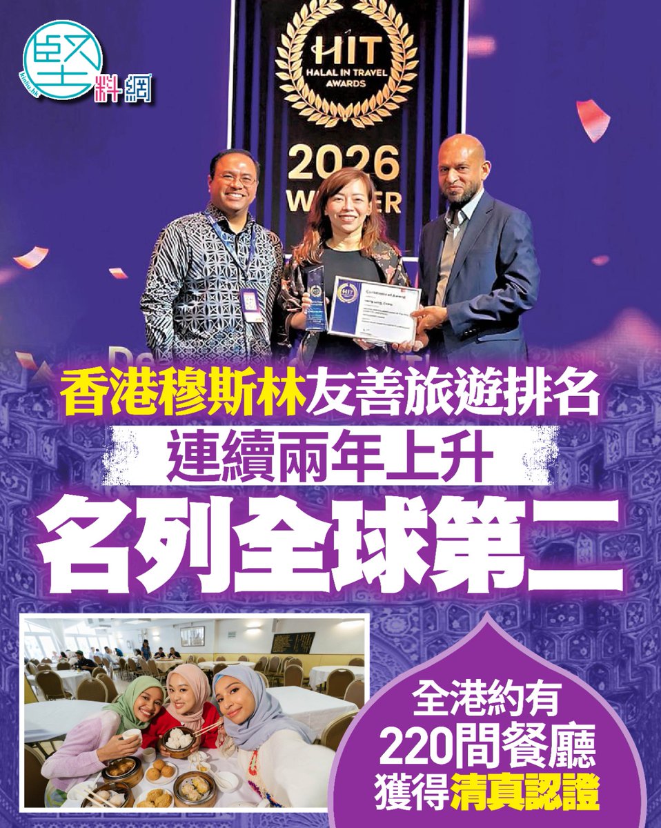 Kinliuhk's tweet photo. 旅發局指，本港在推動穆斯林友善旅遊上屢獲國際認可，印證政府、旅發局與業界同心協力的成果。

#旅發局 #清真認證 #東南亞市場 #獎項 #友善旅遊 #穆斯林旅遊 #旅遊推廣 #香港排名 #市場發展 https://t.co/FqqscOGUHb
