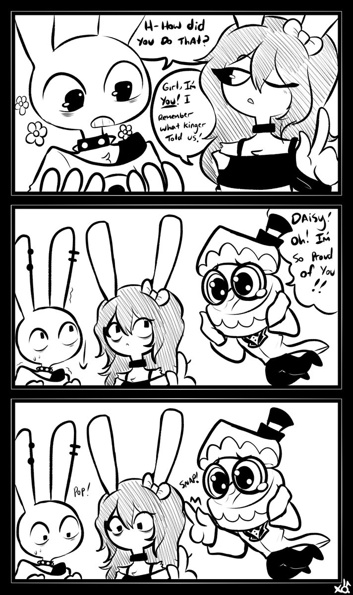 XObunny04's tweet photo. Okay. The votes are all saying yes, so here ya go. First four pages of this AU after the opening. Daisy is already settling.
I am so sorry, I can't draw Caine T-T
I'll make more later if you guys enjoy it. Also, can you guess what Caine gave them in the last panel? 🤭🤭 https://t.co/o4uJY17O8q