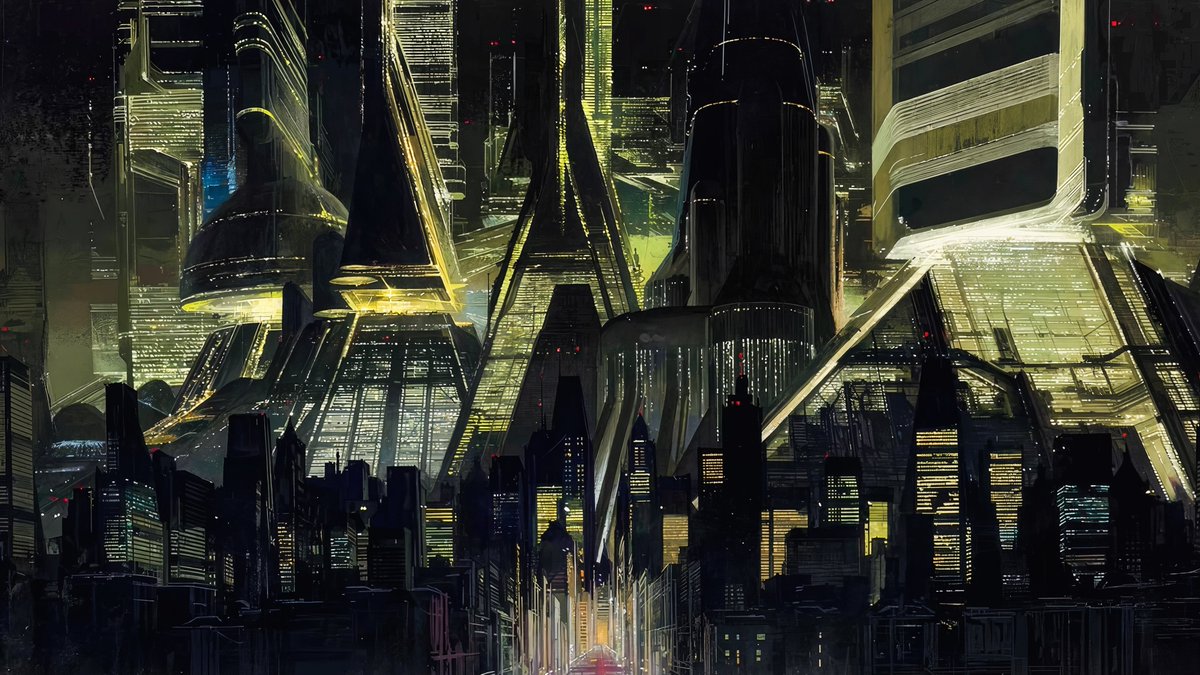 Y2KKAIN's tweet photo. The 1982 artwork of the BLADE RUNNER cityscape by Syd Mead of the imagined 2019 Los Angeles. https://t.co/mJklj5M0CB