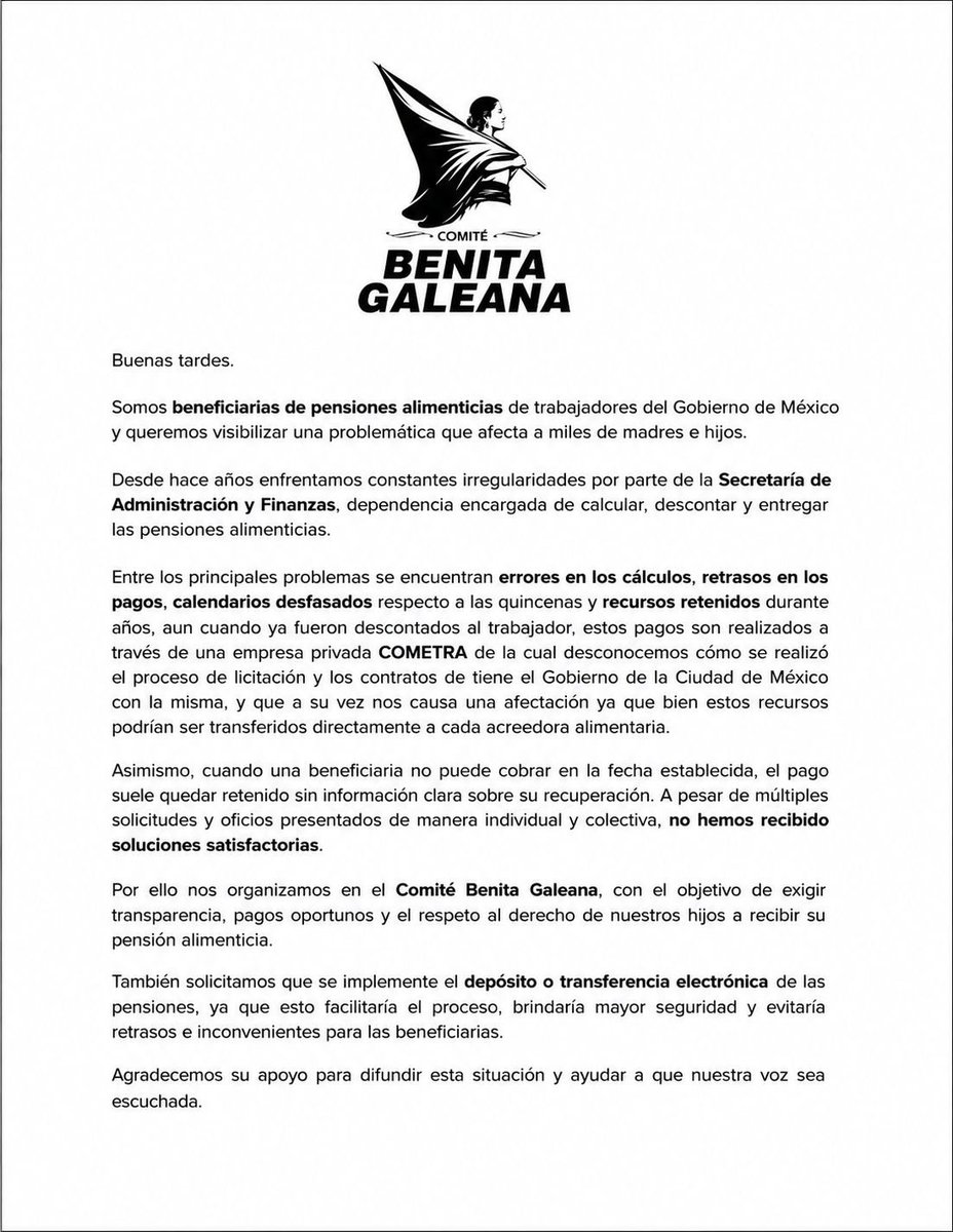 bolchevik_17's tweet photo. La compañeras del Comité Benita Galeana piden compartir, que al @GobCDMX no se le olvide atender las demandas que tiene pendientes con las acreedoras alimentarias de sus trabajadores. 
Por cierto este gobierno muy “feminista” pinta calles de morado y @ClaraBrugadaM no las recibe. https://t.co/ez316RiZnG