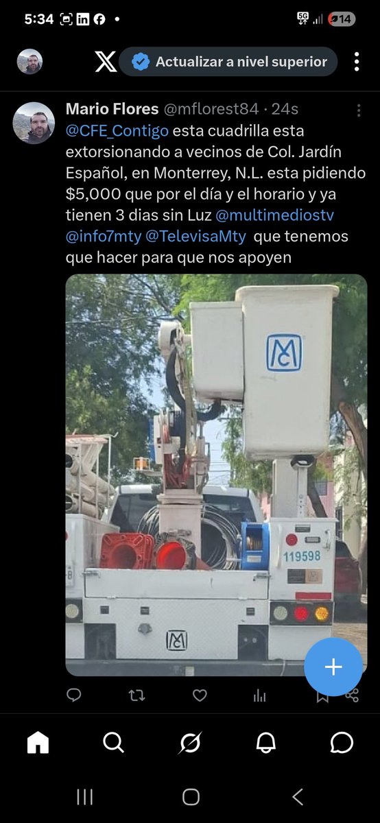 mflorest84's tweet photo. @elnorte Andan extorsionando $5000  al sur de mty por el dia y el horario y en central reportan que ya hay luz  hdp https://t.co/xnnKW5f0SI