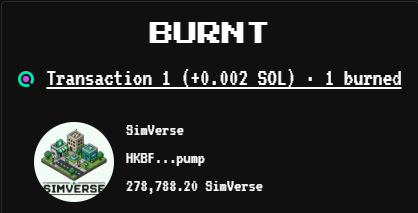 PlaySimVerse's tweet photo. We just burned more tokens! 🔥

Every buyback is followed by a burn, and we’ll keep reducing the supply with every buyback we make. https://t.co/S0js56zJVE
