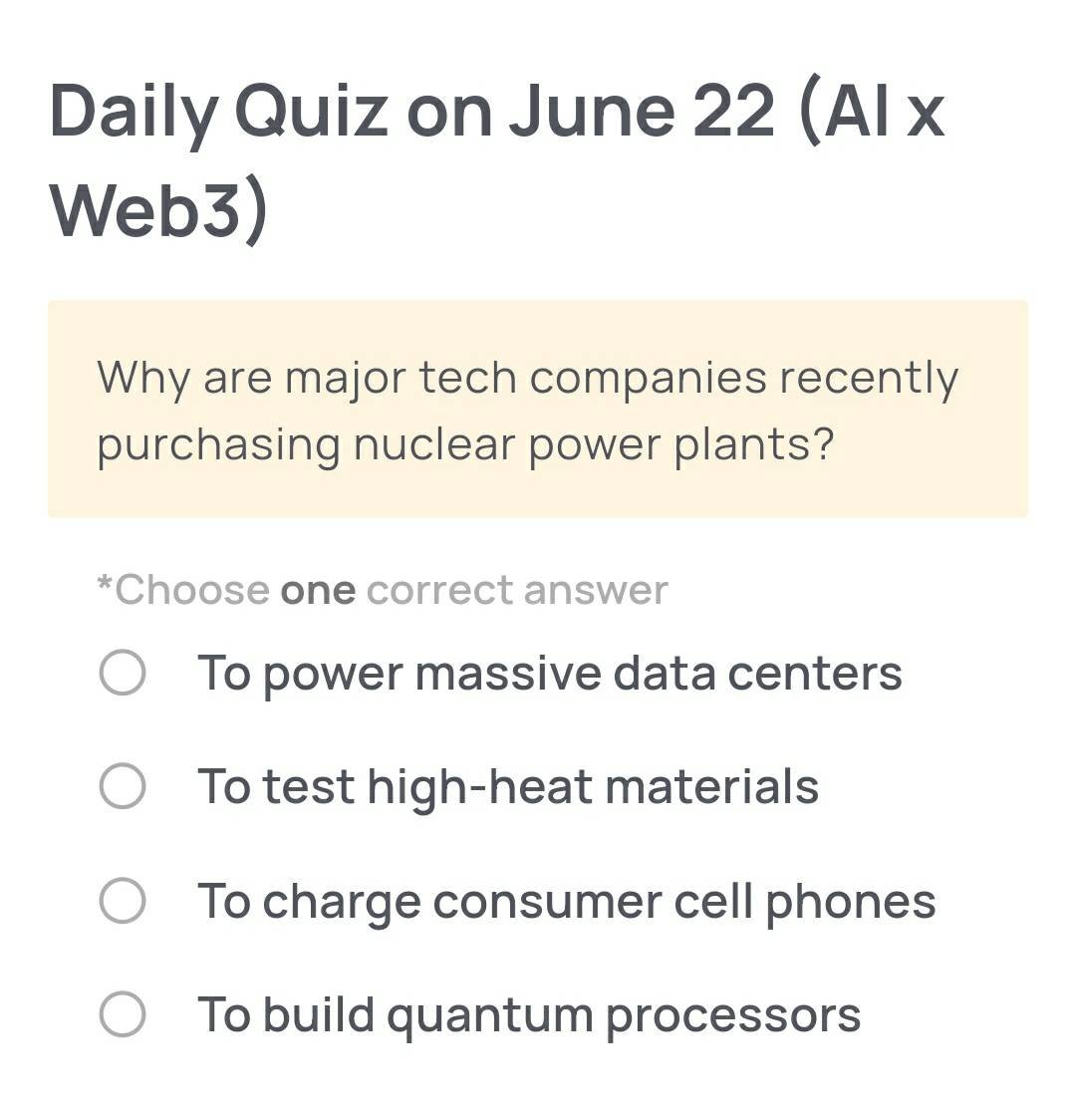 Xenea_io's tweet photo. 🔍 Need a Hint for Today’s Quiz?

Major tech companies are turning to nuclear power to meet the enormous and steady electricity demands driven by the rapid growth of AI computing. https://t.co/YbjHIDuvkL