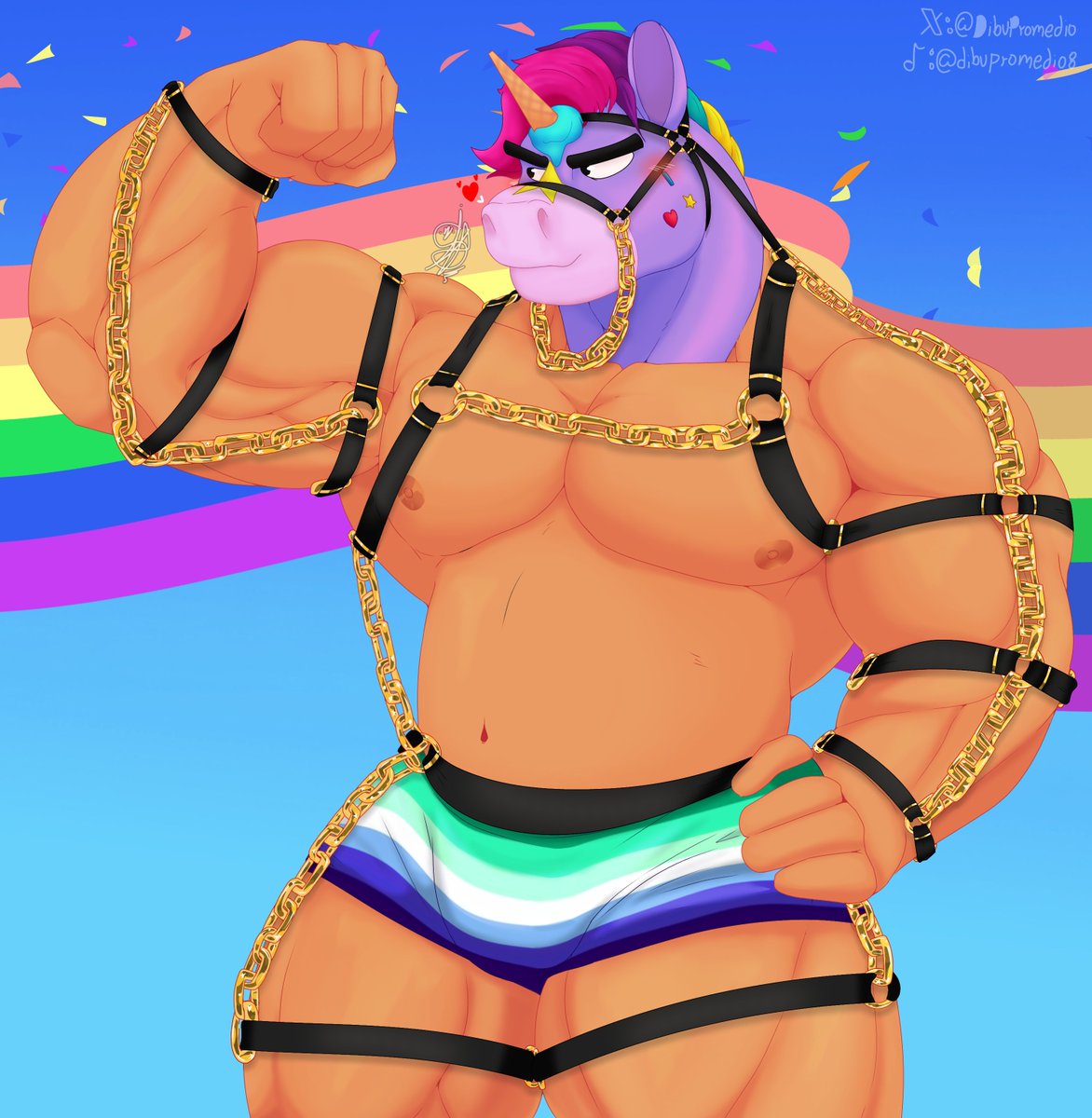 DibuPromedio's tweet photo. Creo que le gusto el arnés 🔥 
(Este iba a estar en el dibujo del pride pero no me iba a dar tiempo XD) https://t.co/834mV9DY8Y