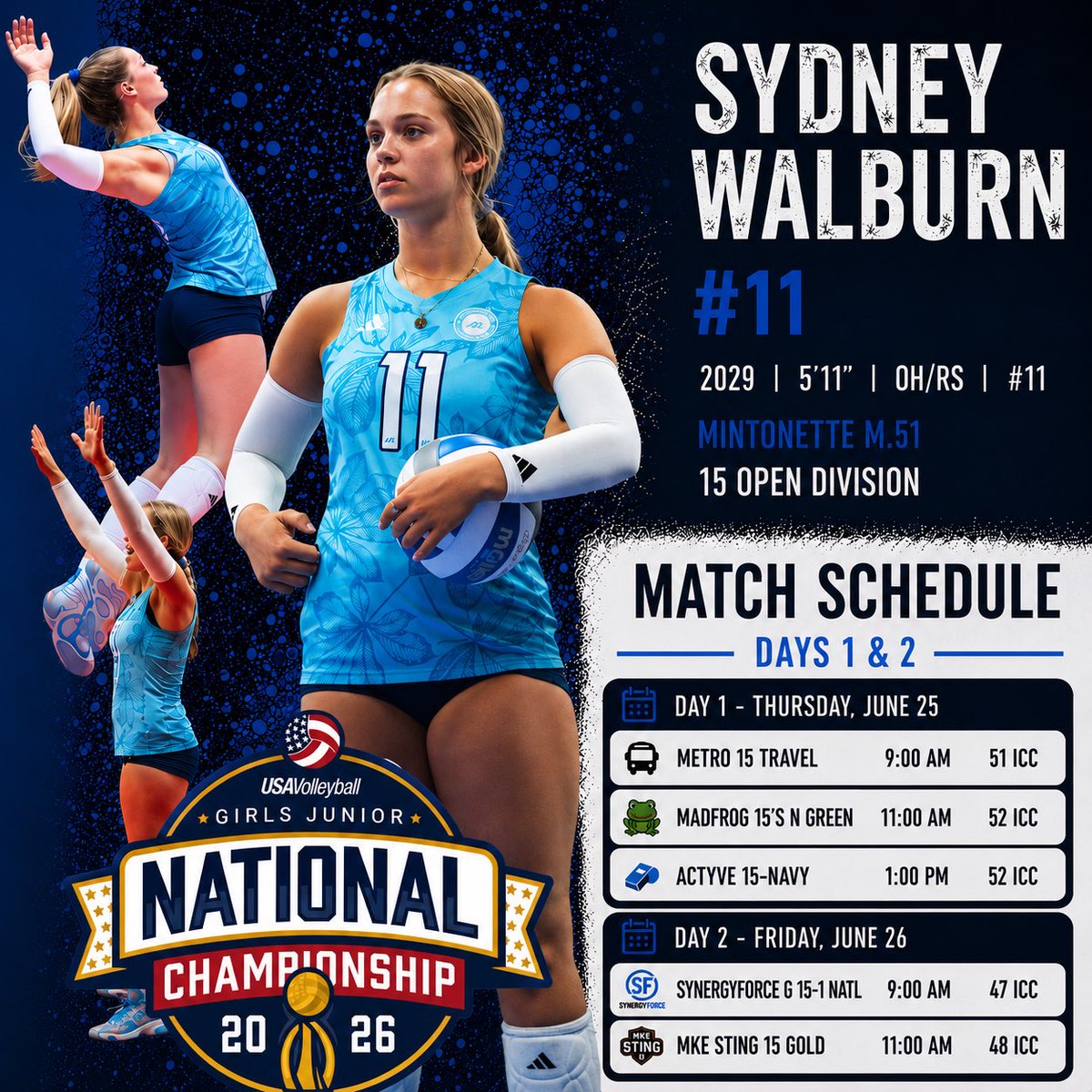 SydneyWalburn's tweet photo. Excited for Nattys!  Headed to Indy this week to compete with my Mintonette M.51 team at the 2026 USAV Girls Junior National Championship! #USAVNationals #lifeofmintonette https://t.co/lJ2imecFQU