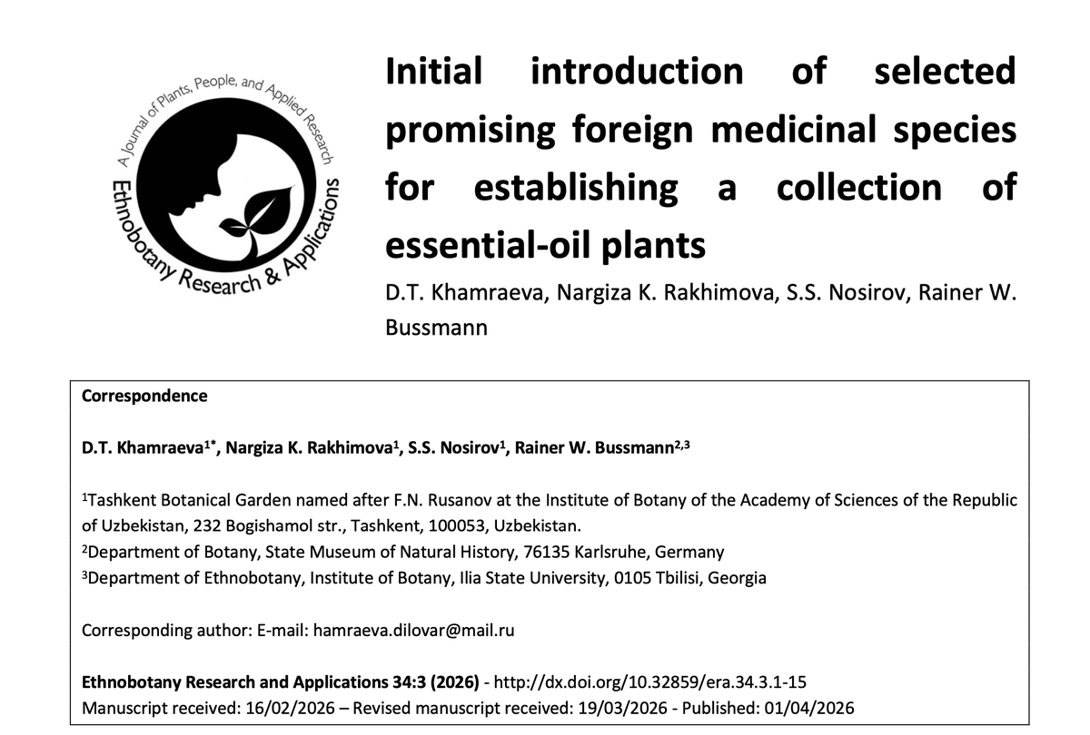 1234eraa's tweet photo. 🌿 10 Medicinal Plants Successfully Established in Uzbekistan! 🌿

📖 Published in Ethnobotany Research &amp; Applications (2026)

#MedicinalPlants #Ethnobotany #Uzbekistan #BotanicalGarden #SustainableAgriculture #ERAJournal https://t.co/eZAwfOmznO