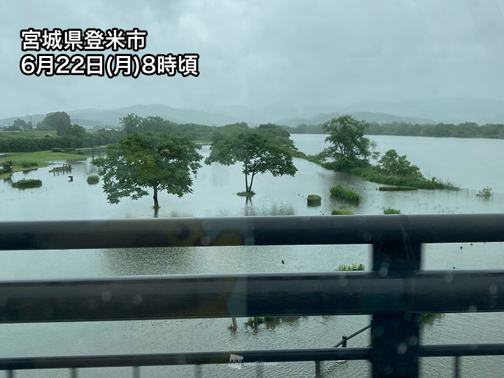wni_jp's tweet photo. ＜東北は200mm超の大雨＞
動きの遅い低気圧の影響で東北は今日22日(月)も広い範囲で雨が降っています。
総雨量が200mmを超えている所があり、今日いっぱいは雨が続くことから災害の発生に警戒が必要です。
https://t.co/9qT6OXcpb5 https://t.co/8GYX3KLHAe