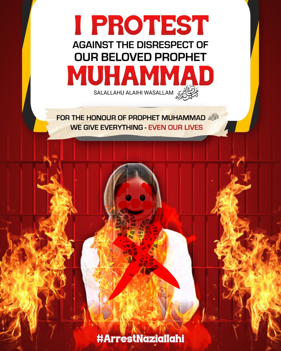 Khanshabuhat's tweet photo. I protest against the disrespect of our beloved Prophet Muhammad ﷺ

For the honour of prophet Muhammad ﷺ we give everything - even our lives.
#ArrestNaziaIlahi https://t.co/QIdblPRSNn