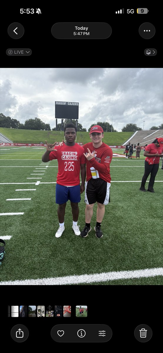 DarwinRoyalJr's tweet photo. Great experience at the University of Louisiana camp today! Learned a lot, competed hard, and got better. Thank you to all the coaches for the opportunity. #AGTG #ClassOf2029 https://t.co/cuKFUr3g7L