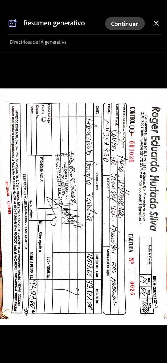 doblede_ebista's tweet photo. ⚠️ AYUDA, amigos. Hasta el momento mamá ha recibido 100BS. de una persona anónima. Su rehabilitación cuesta 30$ por sesión (se recomiendan 3 semanales) por varios meses, está muy deprimida por estar casi 2 años en las mismas 4 paredes. Gracias a todos. Anexo factura del fisiatra. https://t.co/cpfQ6yjHDR