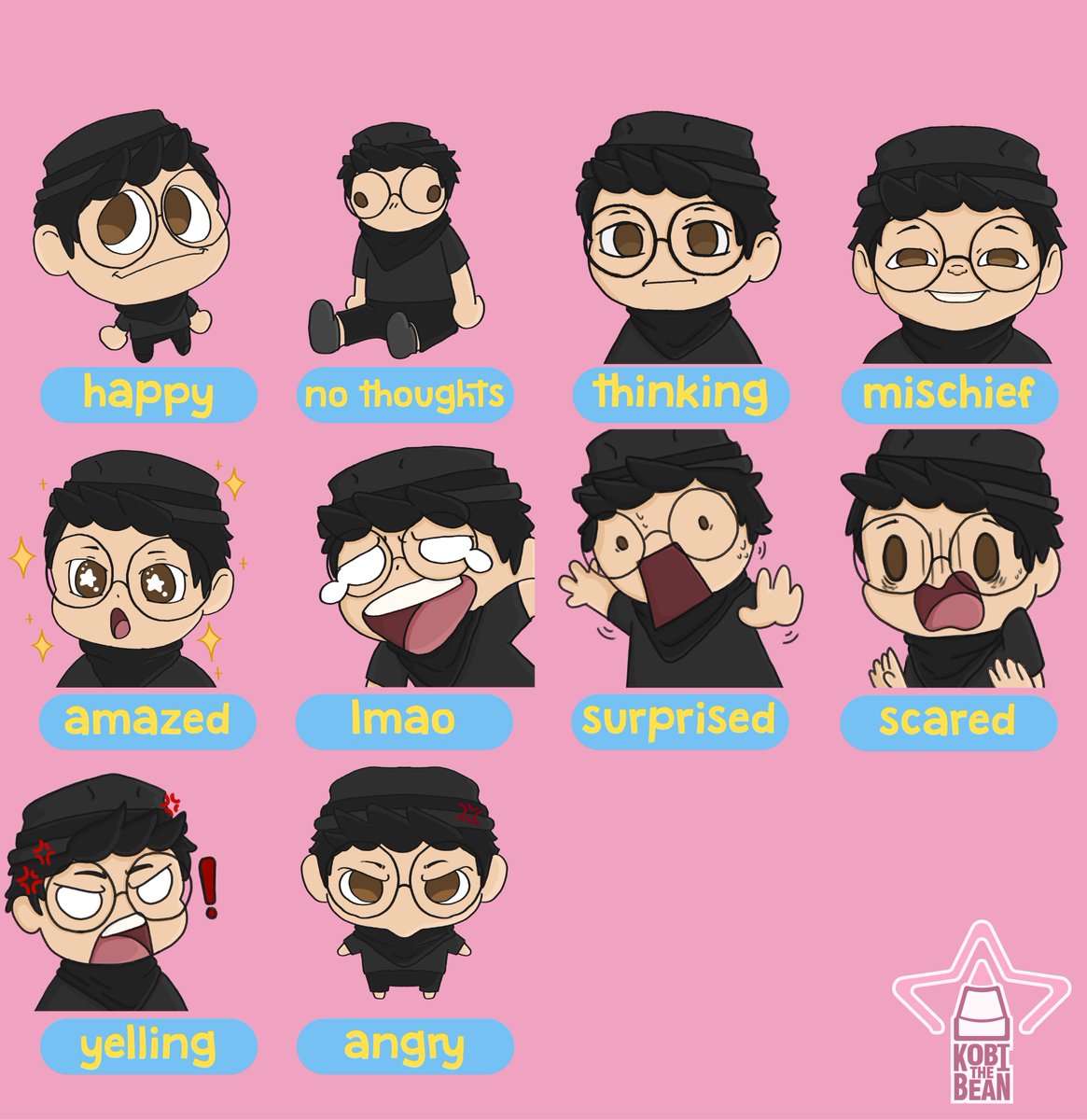 KobiTheBean's tweet photo. some reaction emotes i did for my content with friends

#twitch #artist #streaming #youtube #emotes #illustrator https://t.co/zl9snU4R2e