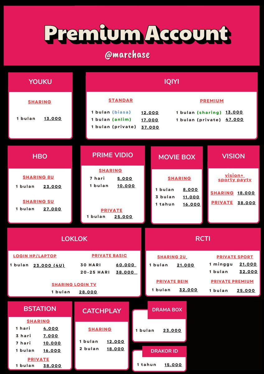 marchase_'s tweet photo. ♤ AKUN PREMIUM
MURAH MERIAH ♤

▪︎ Fast Respon 
▪︎ Trusted 100%
▪︎ Murah Meriah 
▪︎ Applikasi lengkap
📩https://t.co/7Ee21IbYed

Netflix canva spotify youtube vidio viu dazzcam HBO old camera capcut
#zonauang #zonajajan #wts #wtbᅠᅠᅠ https://t.co/dnhRAYGwRS