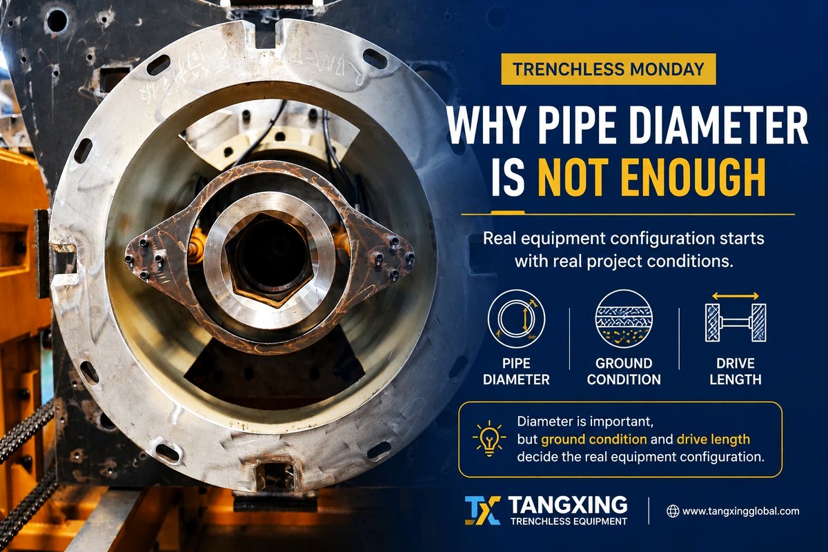 OffcialTangxing's tweet photo. Trenchless Monday📣
Diameter matters, but it is never the whole picture.
Ground condition, drive length and jobsite conditions can all affect the final pipe jacking machine configuration.
Project data comes first.
#PipeJacking #Trenchless #Microtunneling #NoDig https://t.co/3v9GF1Pqw9