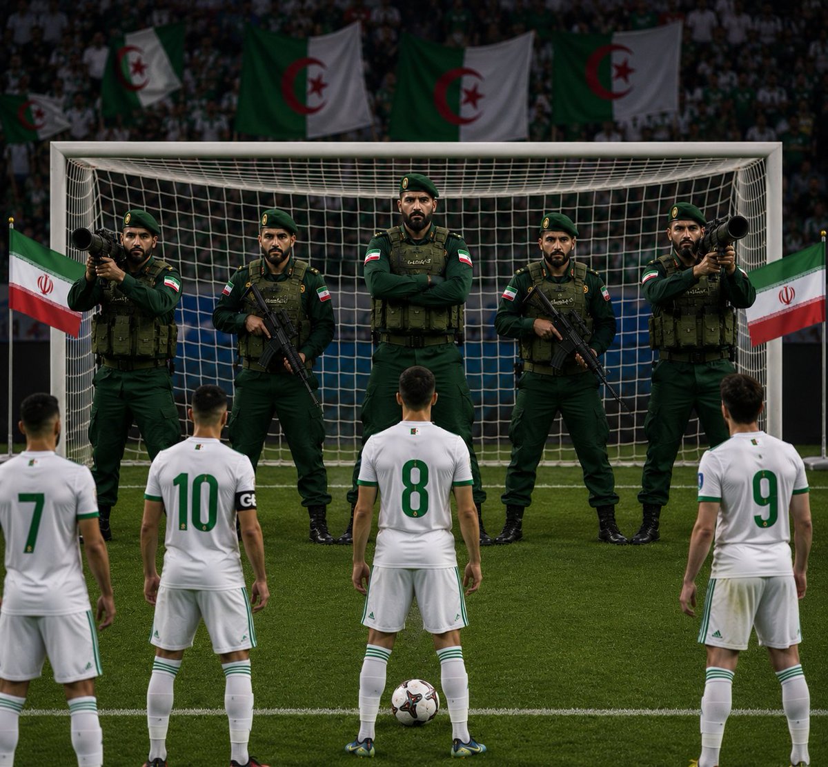 LouimineM's tweet photo. عاجل 🚨

بعد الخسارة أمام الأرجنتين بثلاثية نظيفة، قرر المنتخب الجزائري الاستعانة بحراس الثورة الإيرانية لتأمين المرمى في المباراة القادمة أمام الأردن. 😭😂

#الجزائر_الأردن
#كأس_العالم
#Algeria
#Jordan
#FIFAWorldCup https://t.co/yS82f0Nezp