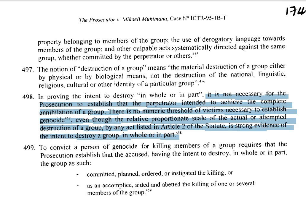 DrMarcoEF's tweet photo. @jvgraz @VerminusM Legally "There is no numeric threshold necessary to establish genocide" https://t.co/6Vk4JapZSx