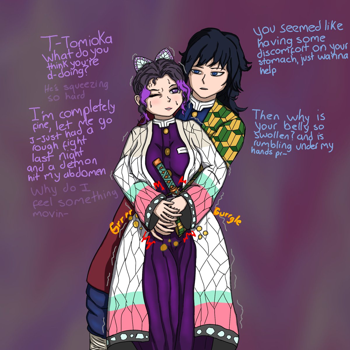Rlbytyw's tweet photo. Shinobu is feeling bloated and gassy so tomioka offers to help her feel better https://t.co/AZBsZZ68MM