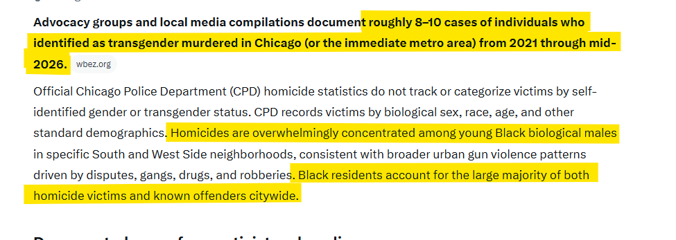 TomStedham12's tweet photo. @ChicagosMayor Meanwhile, so far this year, black people have murdered about 200 people, most of them black....
And all but one of your "trans" victims in the last five years were black, and were murdered by black males. https://t.co/IAaXXuIsL4