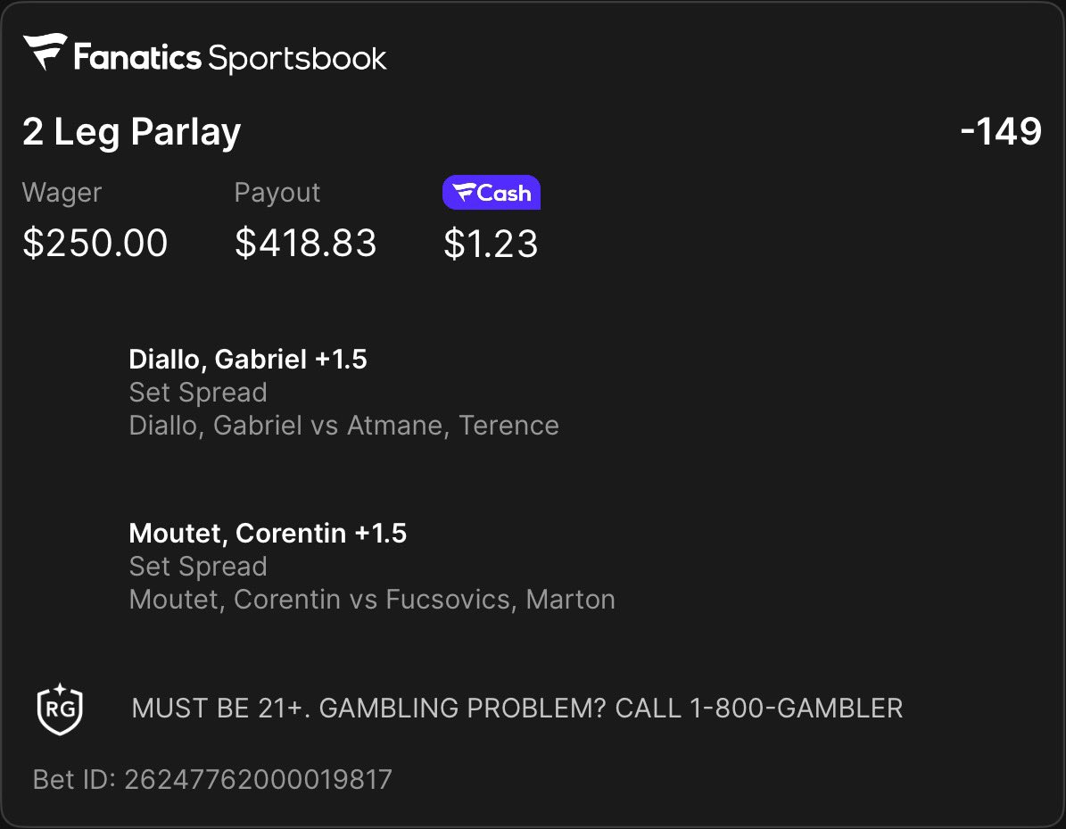 True2Tennis's tweet photo. Play of the day for 6/22 we think both of these guys are winners. 🙌 All we’re asking for is a set each. Let’s go.  Treat$. 🎾☀️ @bettinstation https://t.co/nP56wkFl3P