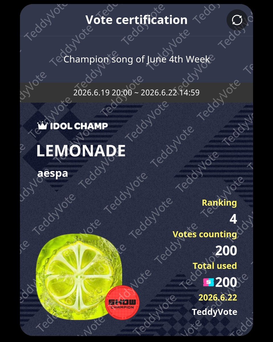 TeddyVote's tweet photo. CONGRATULATIONS FOR #AESPA

🎁 1000💙 / 200🎟 Show Champion

Thank you so much for participating in this giveaway🧸🤎

#teddyvoteproof https://t.co/ViudmMu2if