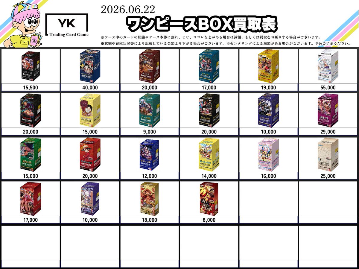 ✨ワンピースカードゲームBOX買取表✨ ワンピースカードゲーム未開封 
