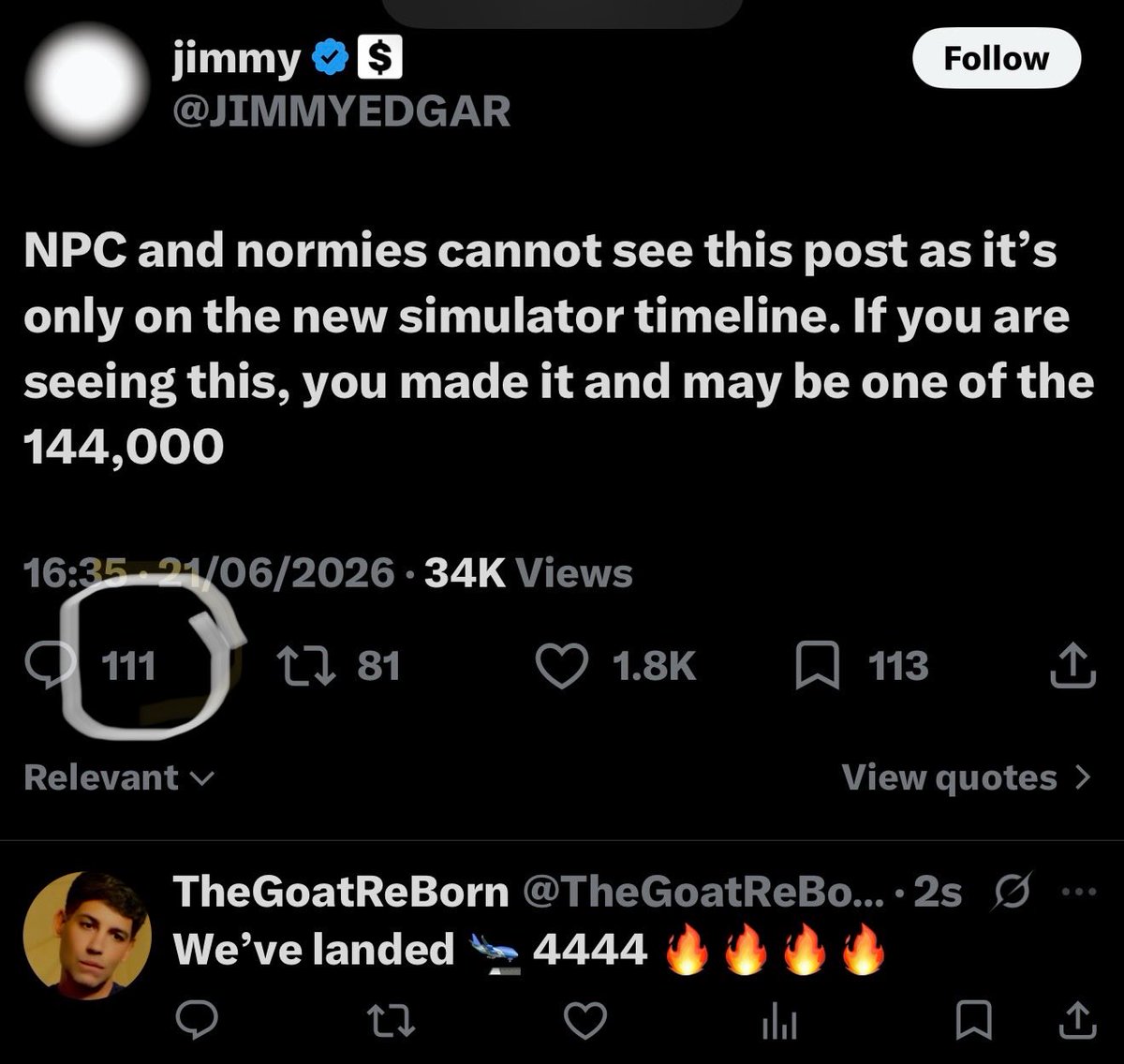 TheGoatReBorn's tweet photo. @JIMMYEDGAR Look I’m a real one 111 https://t.co/HY4ZG2xKDx