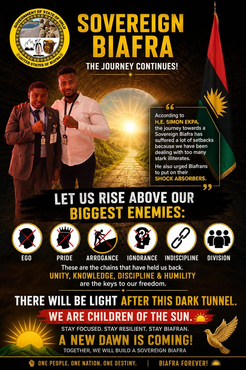 okanumeee27's tweet photo. Ego, Pride, Aggogance, Ignorance, Indiscipline And Division. These Are The Chains That Have Held Us Back Unity, Knowledge, Discipline And Humanity Are They Keys To Our Freedom. At The End There Will Be Light After This Dark Tunnel We Are Children Of The Sun☀️ #USB29thNov2024✅🦅 https://t.co/a02aI9galv