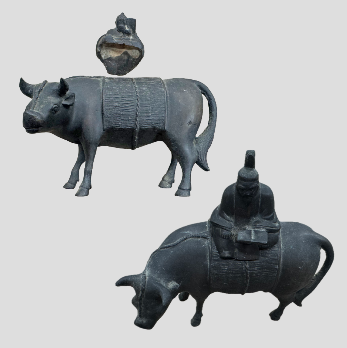 牛型香炉 買取実績：銅製香炉 牛乗り菅原道真公】 丁寧な鋳造技術が用いられた