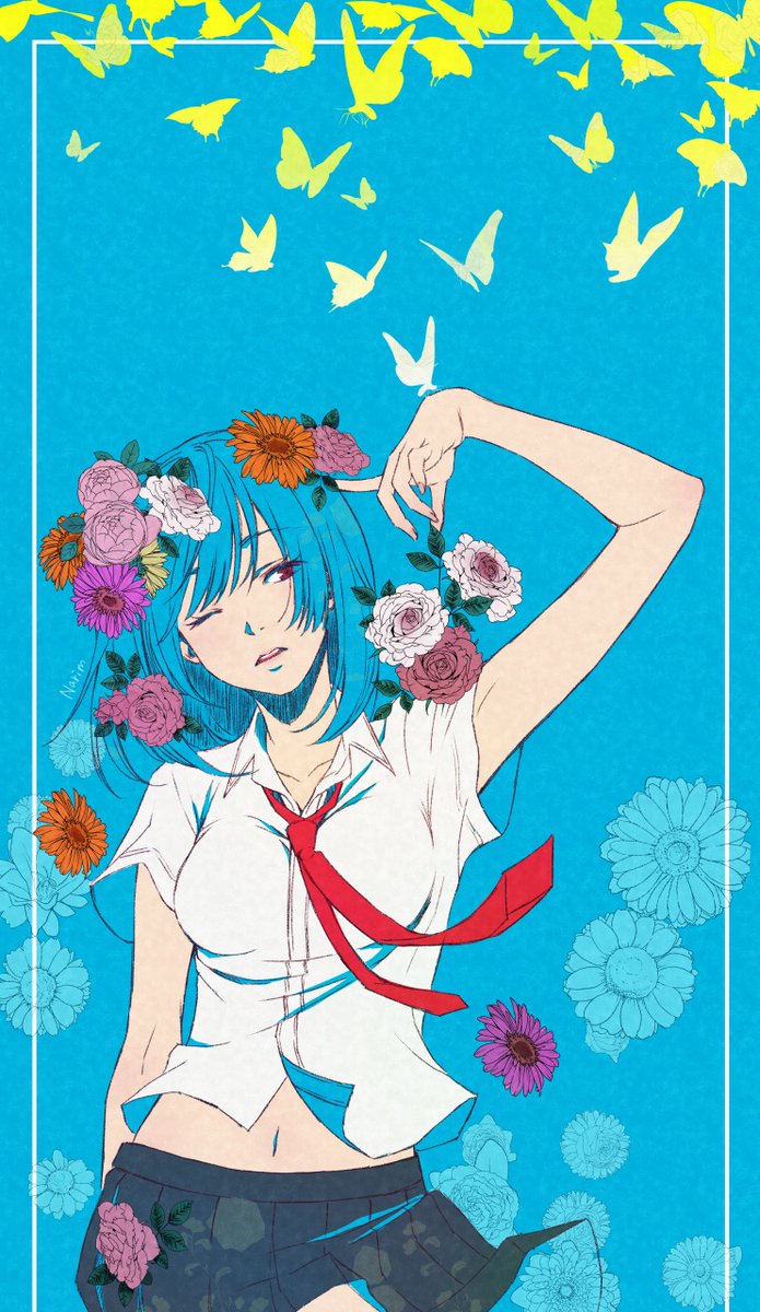 narim_ill's tweet photo. 蝶は水分を欲していて、戦場にも蝶は群がるんだって話を読んで描いた絵だったりする🌸🦋
#illustration #創作 https://t.co/0UEt9ZkPGv