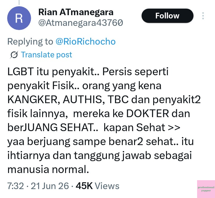 yappingfess's tweet photo. yap! tw // lgbt 🏳️‍🌈

logikanya klo lgbt emg penyakit cara kalian ngetreat kita jg hrs sama dong kyk org2 yg sakit jg? apalagi yg disebut di akun ini adl daftar2 penyakit yg selalu dpt support utk sembuh dr org sekitar tp lgbt people yg gk usik kalian malah di treat like a monster https://t.co/Eoh16xhnuC