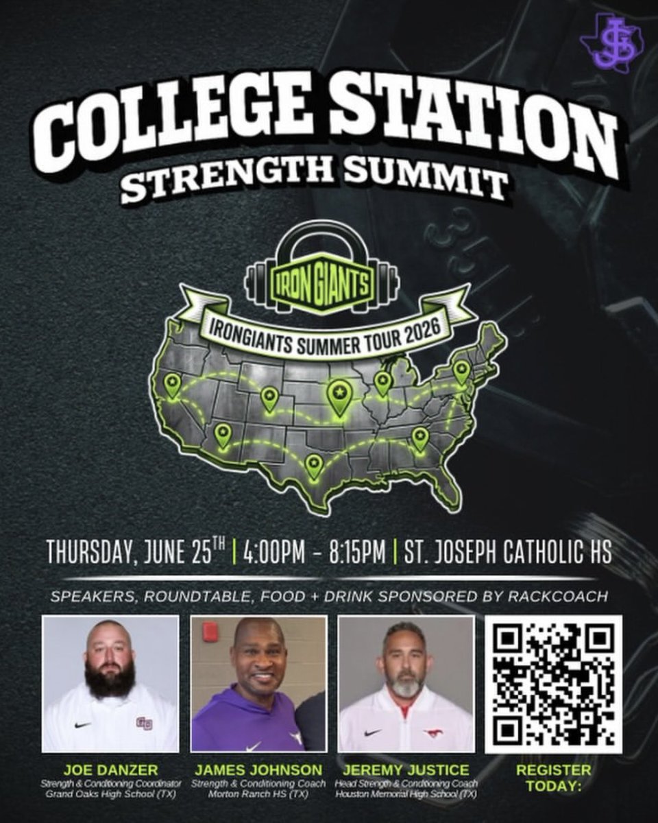 StrengthGiants's tweet photo. 🚨 THIS THURSDAY! 🚨

Texas coaches, don’t miss out on this! Join us to talk shop, network and hear from three incredible programs and coaches! 🏋️

📍St. Joseph Catholic HS
📆 Thursday, June 25th
🕙 4:00PM-8:15PM

🔗Register for FREE: https://t.co/xKZFExm6mh

@CoachJustice https://t.co/prghKLyzx7