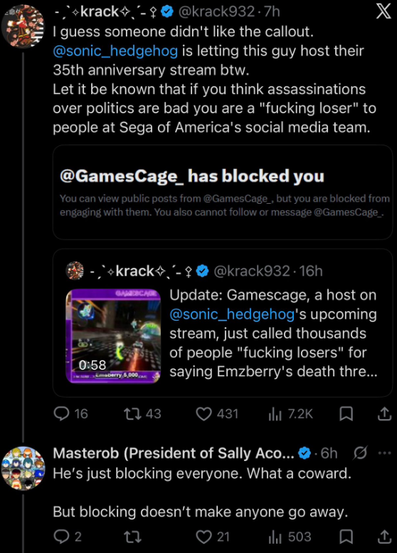 MSROPls's tweet photo. I've said it before and I'll say it again
Krack and her group are genuinely harmful to the Sonic community 
Now they're actively working to shut down a nonprofit SEGA charity event all because one of their associates lost their Sonic Partner status due to racist behavior. https://t.co/aZ5ZDF6NDy