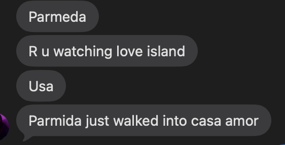 parmeda_'s tweet photo. i know i made jokes about going on love island but this is NOT what i meant... my name is being BESMIRCHED. https://t.co/AlefLn9sP8