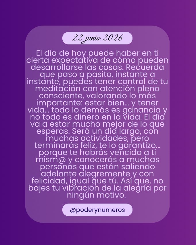 poderynumeros's tweet photo. 22 de junio de 2026. Esquema numérico profundo de hoy. Guía para fluir con el universo. #fypシ゚ #conexión #alma #universo #reflexión #motivación #espiritualidad  #pitagoras #hoy #empoderamiento #energia #serfeliz #autoconocimiento #views #viral #consultasonline #22junio2026 https://t.co/P9Q1P0b9t5