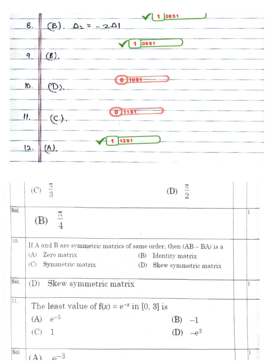 _anupamyadav's tweet photo. @cbseindia29 @TheAnuragTyagi
Class 12 Maths Q10 matches the official marking scheme, yet I was given 0 marks. Re-evaluation says “No Change.” This level of negligence is unacceptable. Students deserve fair and transparent evaluation. Please look into this. #CBSE #Reevaluation https://t.co/WNA9SwIJ8Y