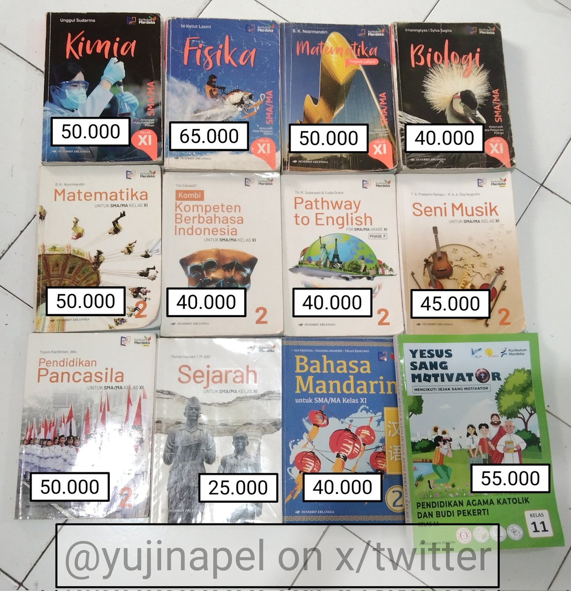 yujinapel's tweet photo. WTS / Want to Sell Jual 
Buku Bekas Preloved Kelas 11 / XI SMA Kurikulum Merdeka Kurmer

ada kimia, biologi, matematika tingkat lanjut &amp; wajib, fisika, dan sisanya ada di foto

- untuk kondisi lebih jelasnya bisa chat aja ya
- bisa langsung co di oren, linknya ada di bawah tweet https://t.co/CzKXwYfkLd