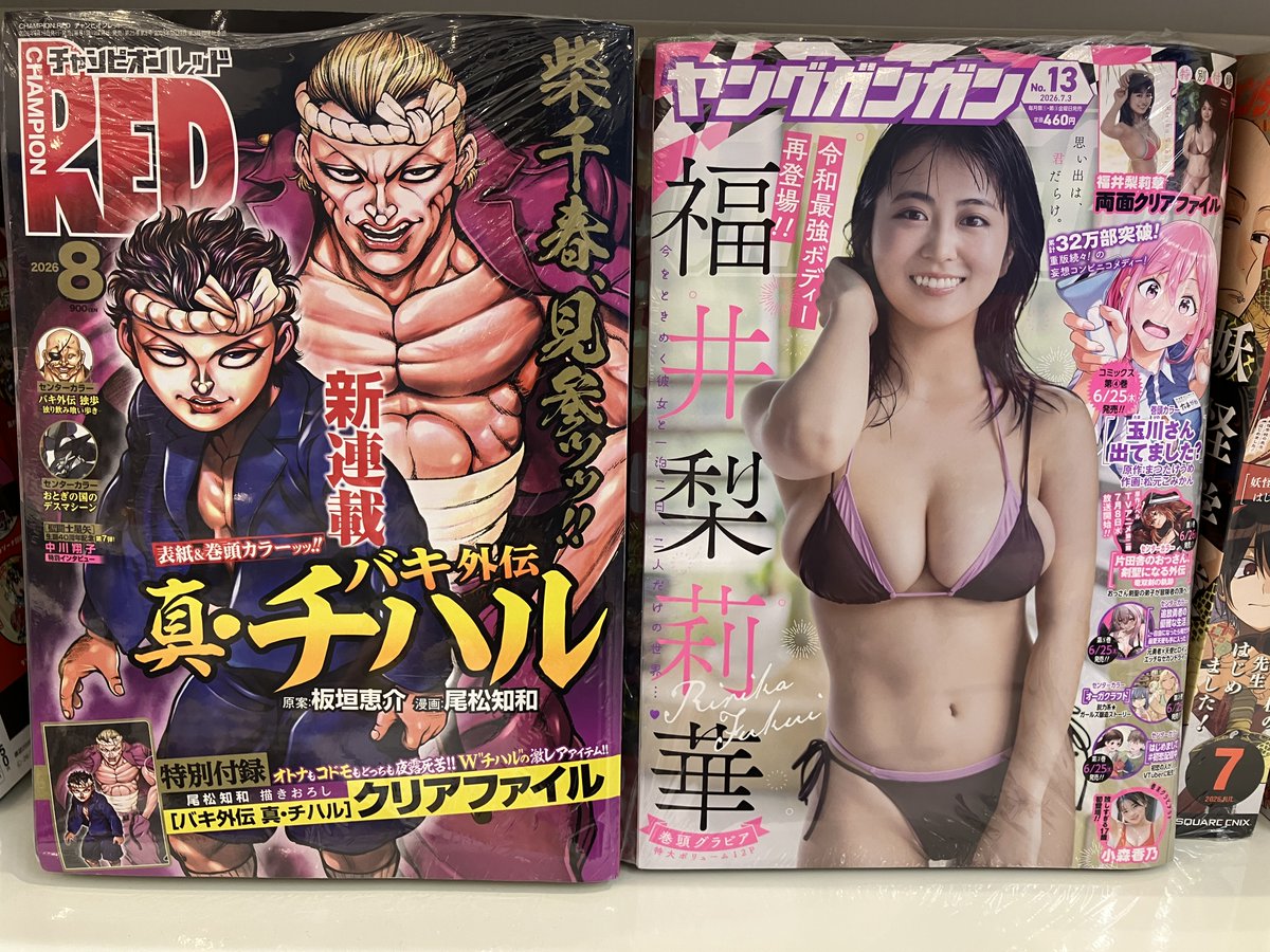 animateamkuma's tweet photo. 【書籍入荷情報】

・チャンピオンRED 2026年8月号
・ヤングガンガン 2026年7/3号
・週刊少年ジャンプ 2026年7月6日号
・月刊 サンデーGX 2026年7月号

入荷いたしましたクマ✨
＃アニ熊本入荷 https://t.co/NUiF2j3aDe